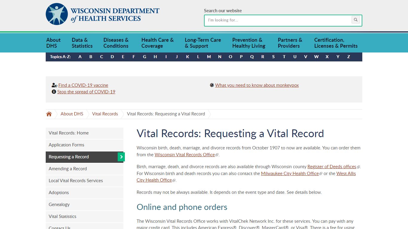 Vital Records: Requesting a Vital Record | Wisconsin Department of ...